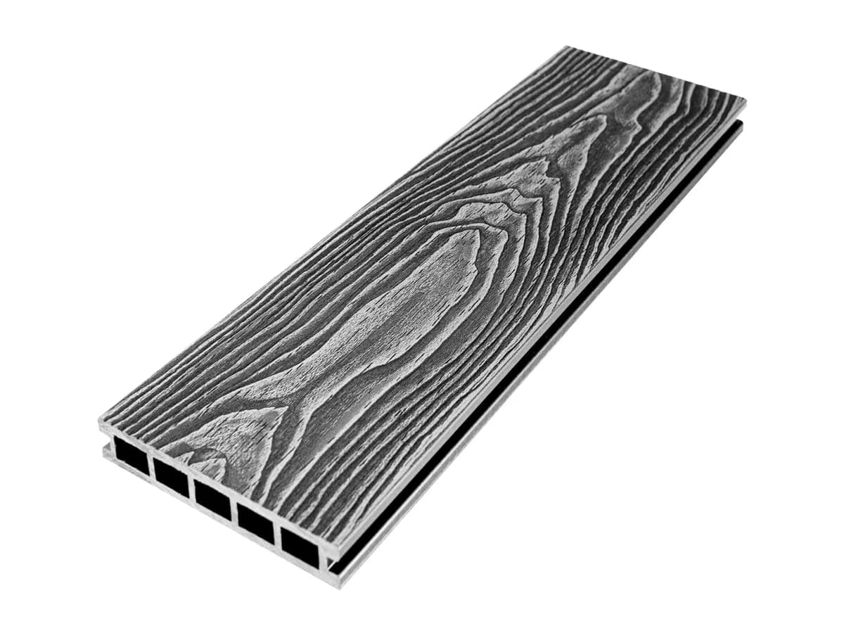 Placa deck terasa WPC 3D DUBLU LEMN, tip pardoseală/dușumea WPC, 150x24 mm, gri închis