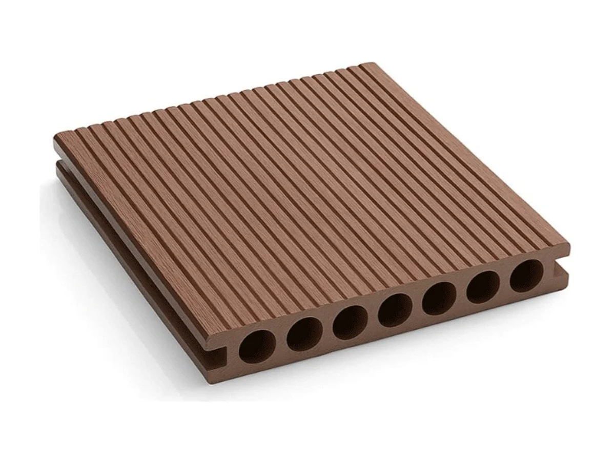 Placă de deck din WPC pentru terasă — Placa Deck 3D Maro din WPC 145x24mm, L 3800mm, Structura cu Gol Rotund — imagine 1