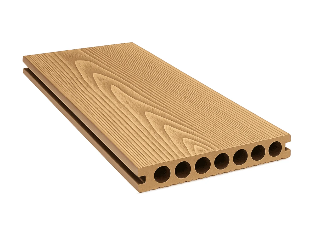 Placă deck WPC 3D maro deschis, gol rotund, 3800 mm