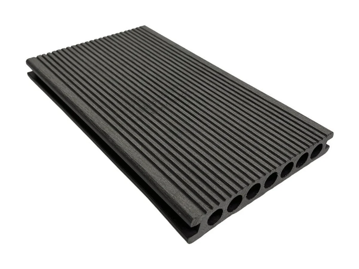 Placă de deck din WPC pentru terasă — Placa WPC decking antichizat /dungi WPC gri deschis, gol rotund Dimens — imagine 1