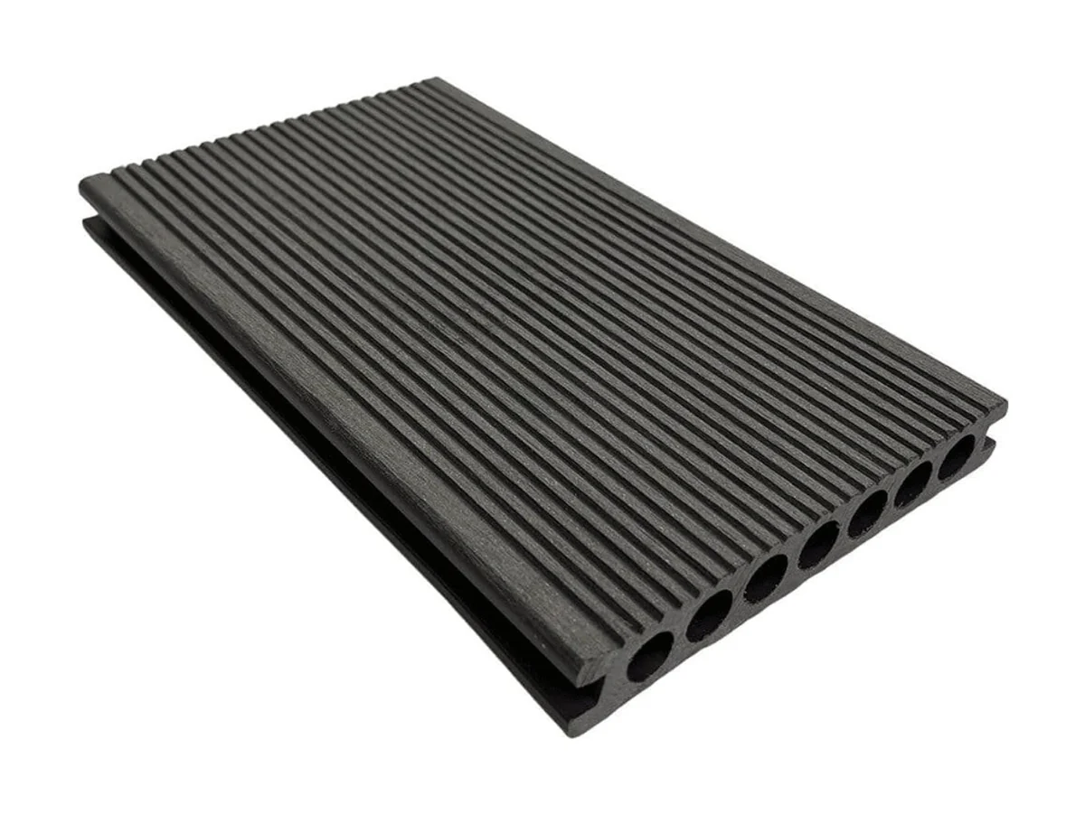 Placă de deck din WPC pentru terasă — Placa WPC decking antichizat /dungi WPC gri deschis, gol rotund Dimens — imagine 1