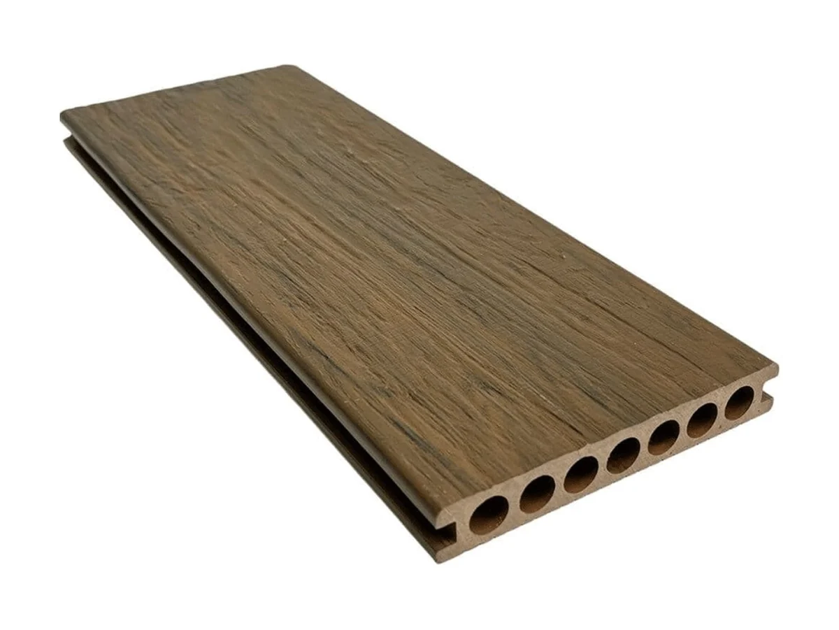 Placă de deck din WPC pentru terasă — Placa WPC decking antichizat /dungi stejar închis, gol rotund Dimensiu — imagine 1