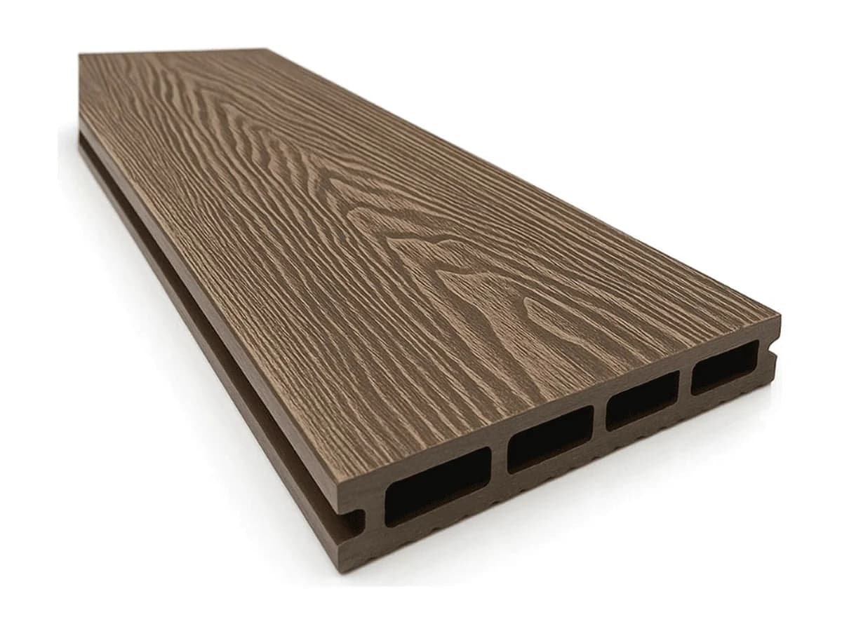 Placă de deck din WPC pentru terasă — Placa deck terasa WPC 3D, tip pardoseală/dușumea WPC, 145x25 mm, maro — imagine 1