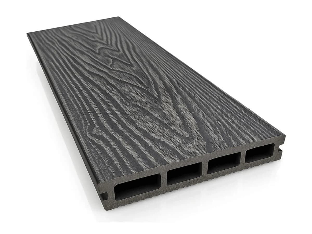 Placă de deck din WPC pentru terasă — Placa deck terasa WPC 3D, tip pardoseală/dușumea WPC, 145x25 mm, gri a — imagine 1