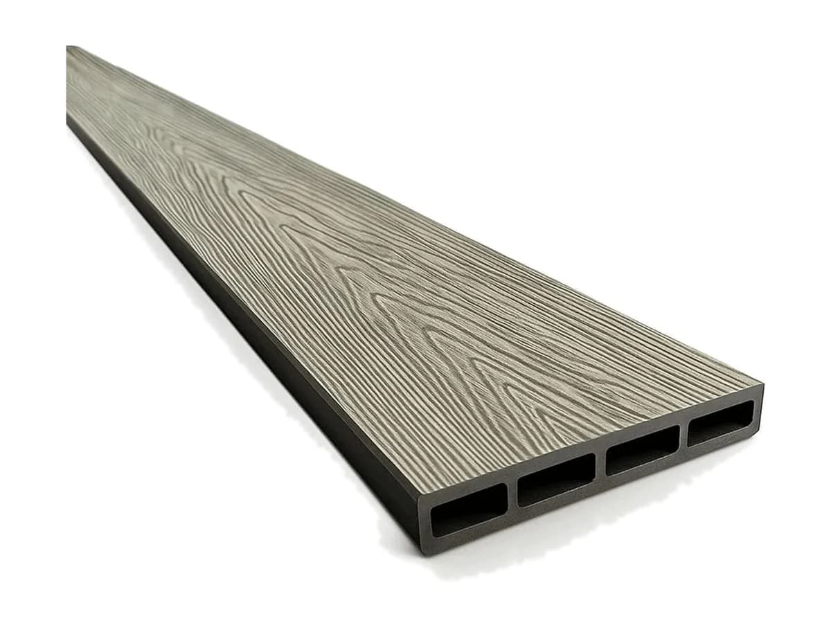 Placă de gard din WPC (lemn compozit) — Placa Gard 3D Ambele Fețe Textura Lemn WPC Gri Deschis, Dimensiune 150 — imagine 1