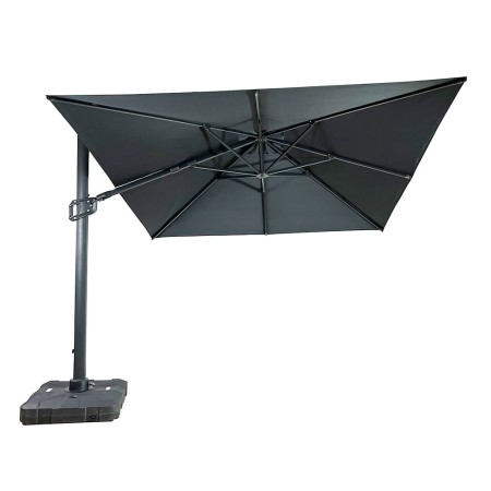Umbrela de soare 3x3m pentru terasa si gradina, aluminiu, pliabila, culoare gri antracit, include suport de plastic