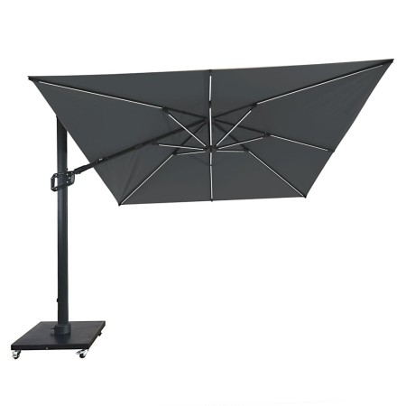 Umbrela de soare 3x3m pentru terasa si gradina, aluminiu, pliabila,cu LED culoare gri antracit, include suport granit