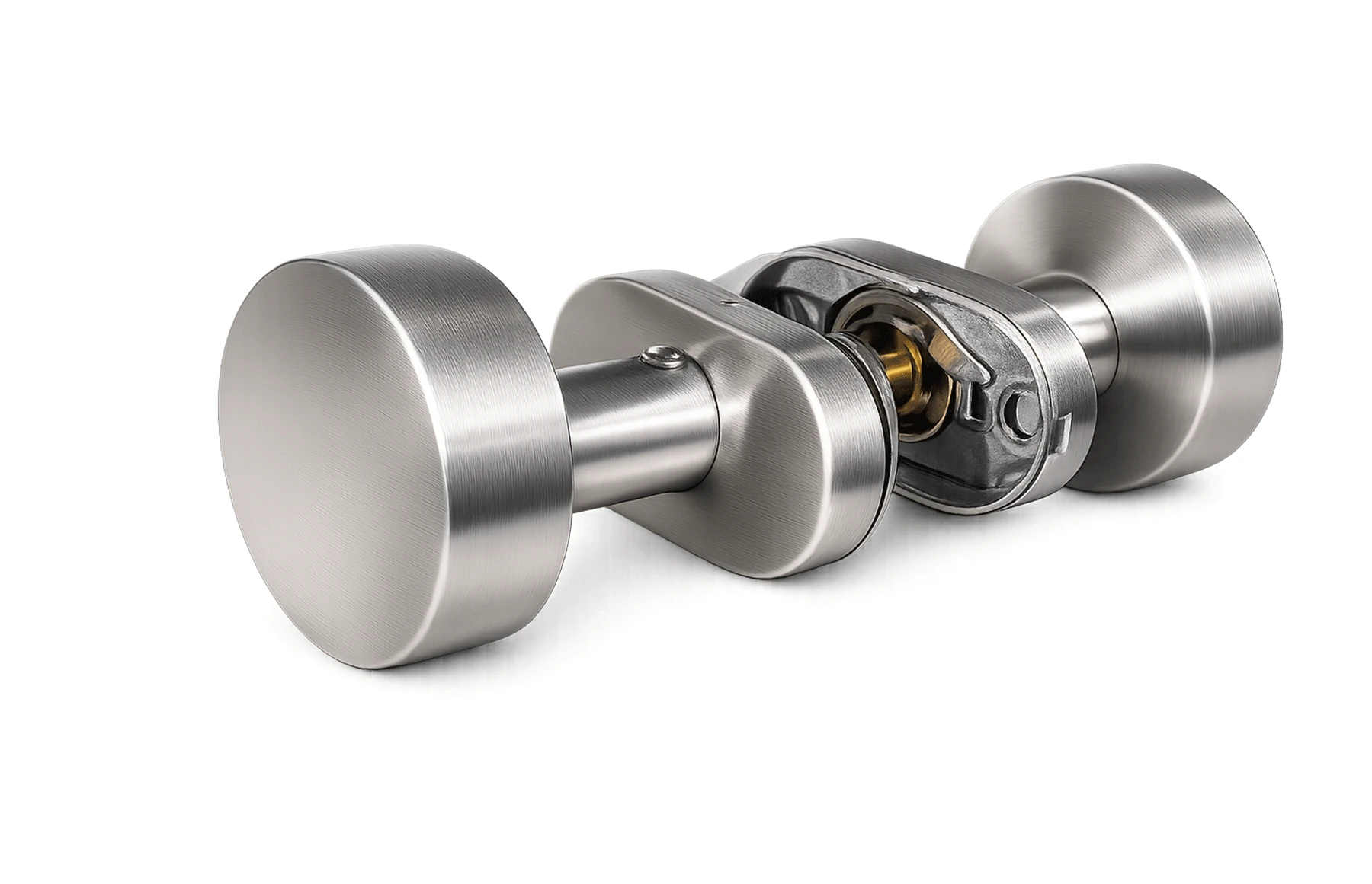 Set mânere poartă inox satinat AISI 316, cu buton cilindric cu arc, Premium – Virtuoso