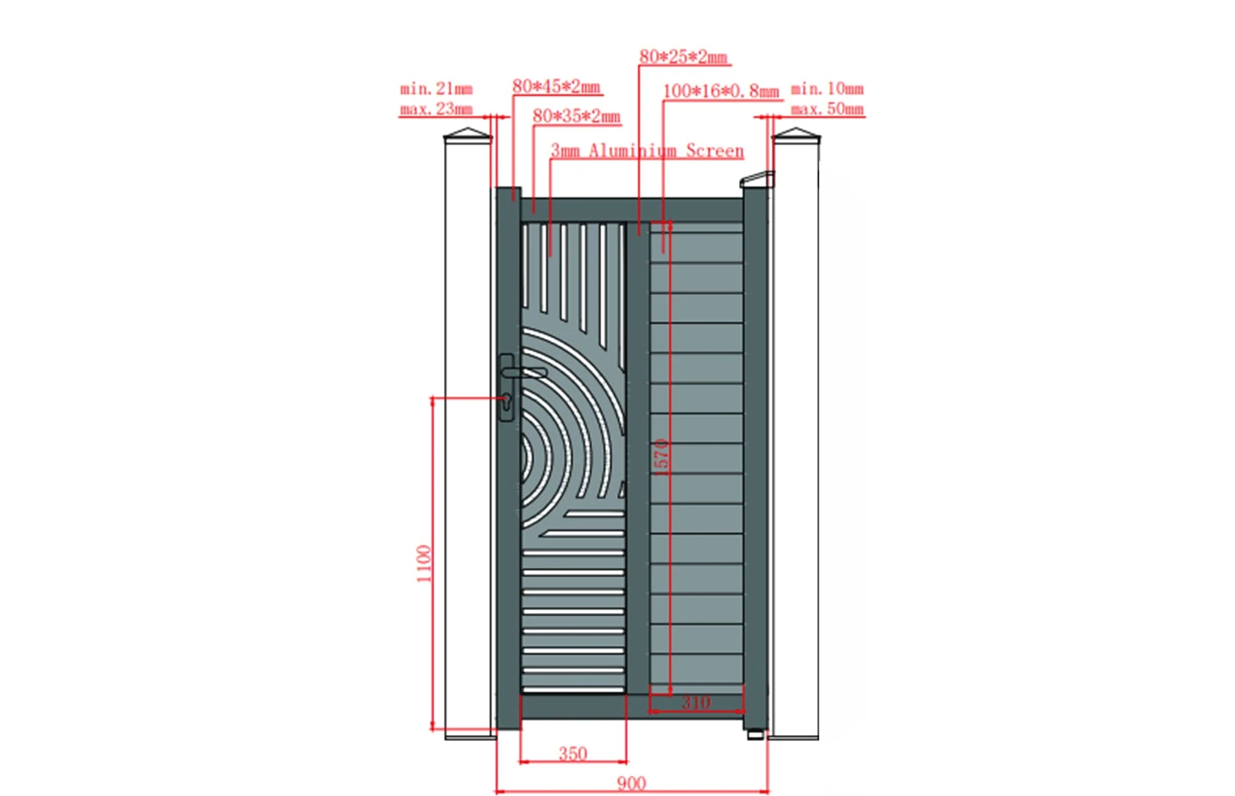 Poarta pietonala metalica din aluminiu 900x1800mm, gri antracit, model  Sahara