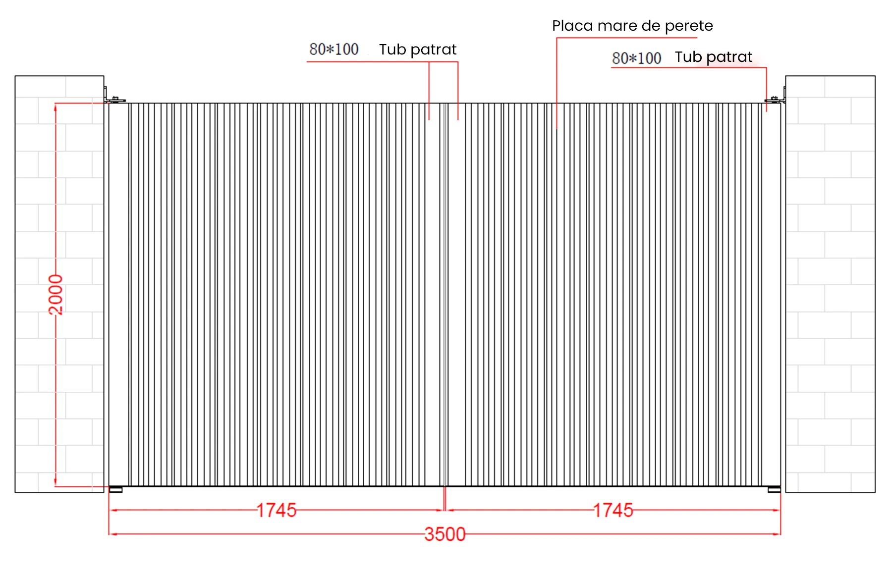 Poarta auto batanta aluminiu 3500x2000mm, model Imperia, gri antracit