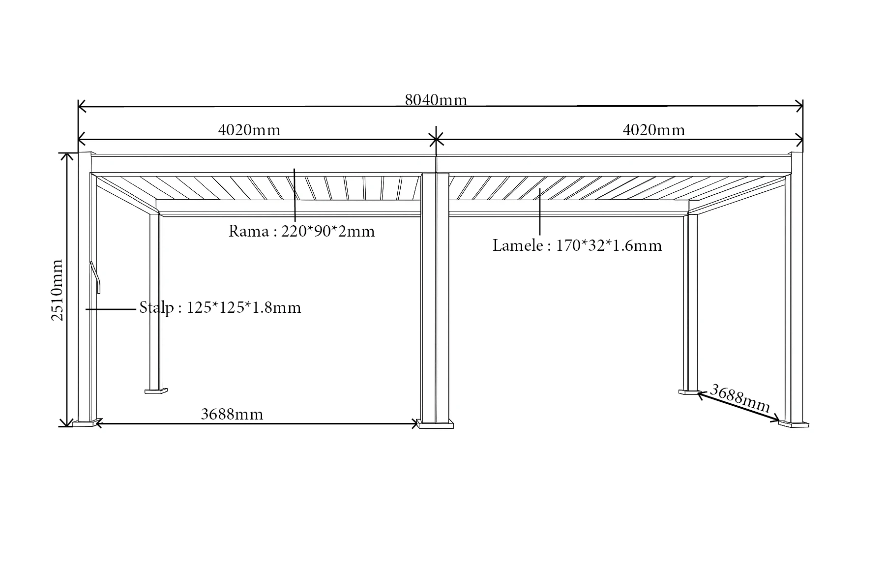 Pergola Bioclimatica Deluxe 2.0, Aluminiu, 4x8m, LED Lumina Calda, Gri Antracit