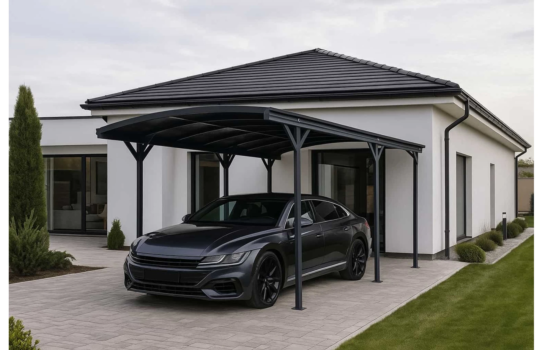 Copertina auto OMEGA din aluminiu cu policarbonat, carport, 3000 x 5050 mm, Gri antracit RAL 7016