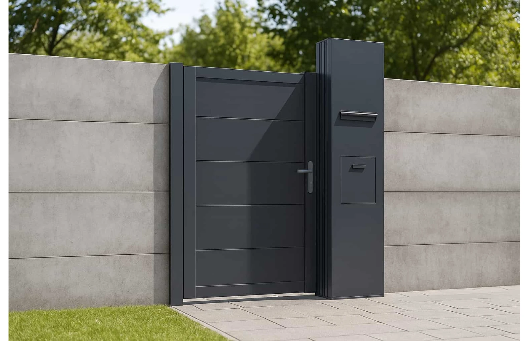 Stalp aluminiu Deluxe, cutie primire colete si primire cutie postala integrata, 600x250mm, 2000mm inaltime