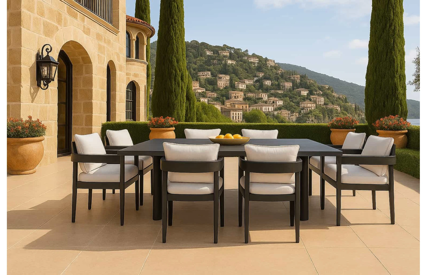 Set masa dining cu 6 scaune premium din aluminiu, pentru terasa/gradina/balcon, model Nisa