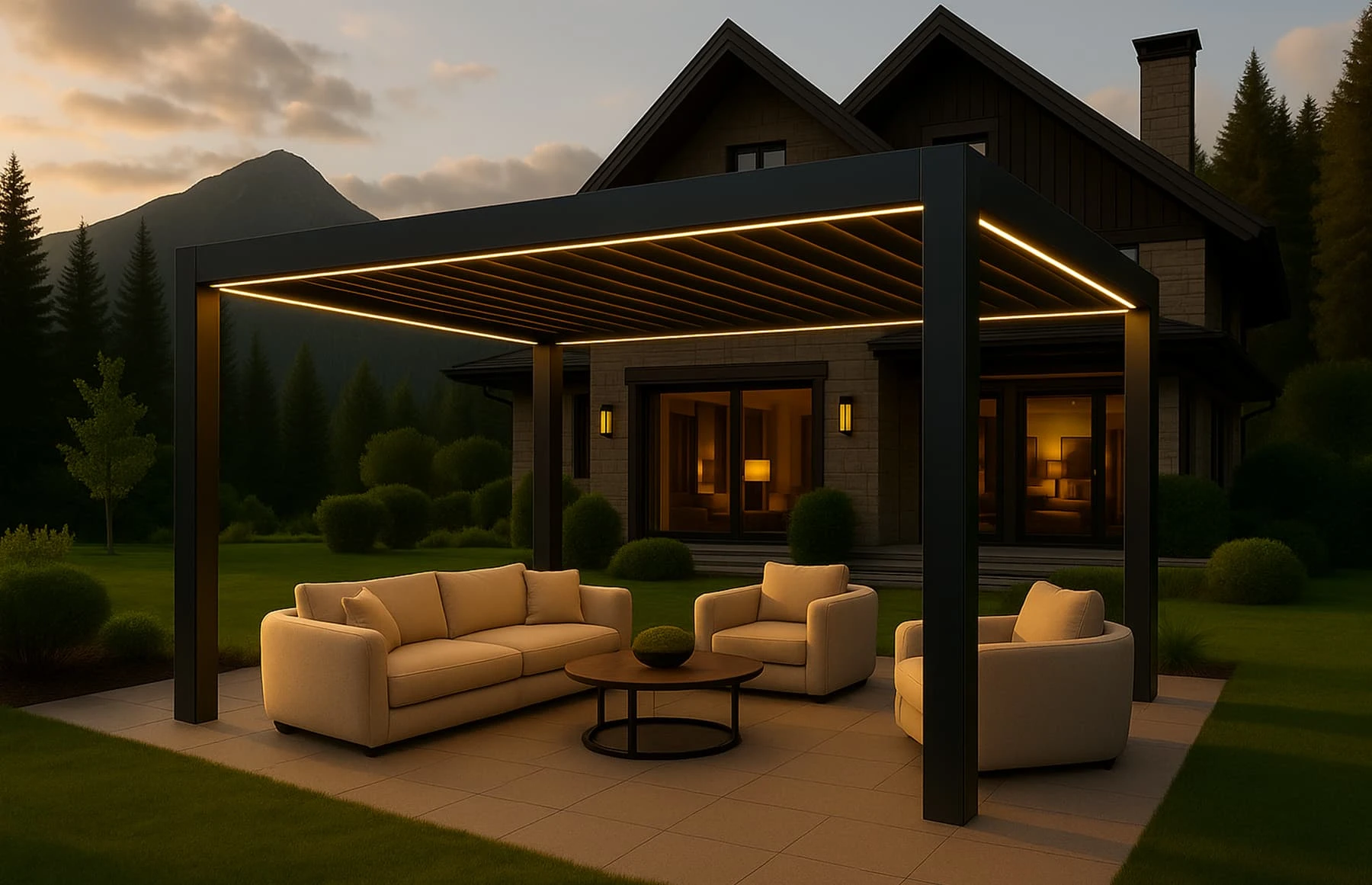 Pergola Bioclimatica X 2.0, Aluminiu, 4x4m, LED Lumina Calda, Gri Antracit