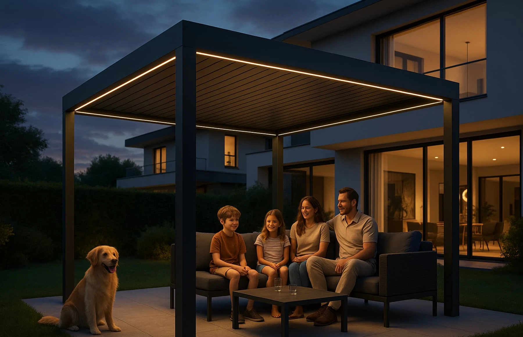 Pergola Bioclimatica X 2.0, Aluminiu, 4x4m, LED Lumina Calda, Gri Antracit