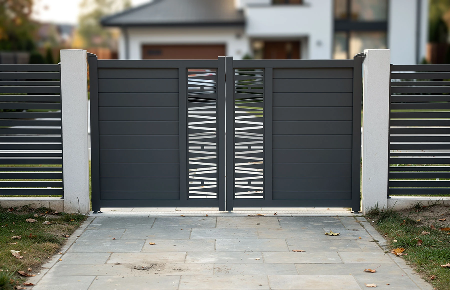 Poarta auto metalica din aluminiu 3000x1800mm, gri antracit, model Poseidon