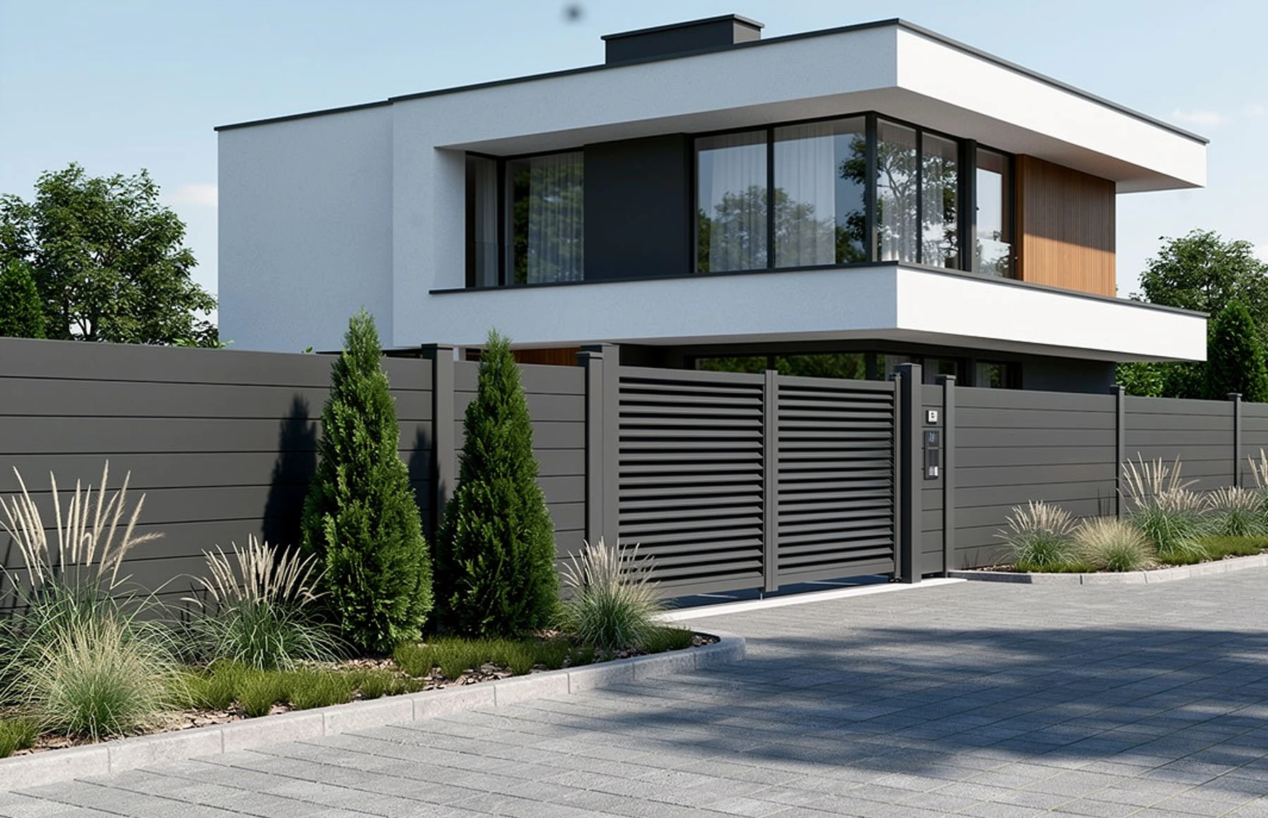 Poarta auto metalica din aluminiu 3000x1800mm, maro, model Jaluzea Suprem