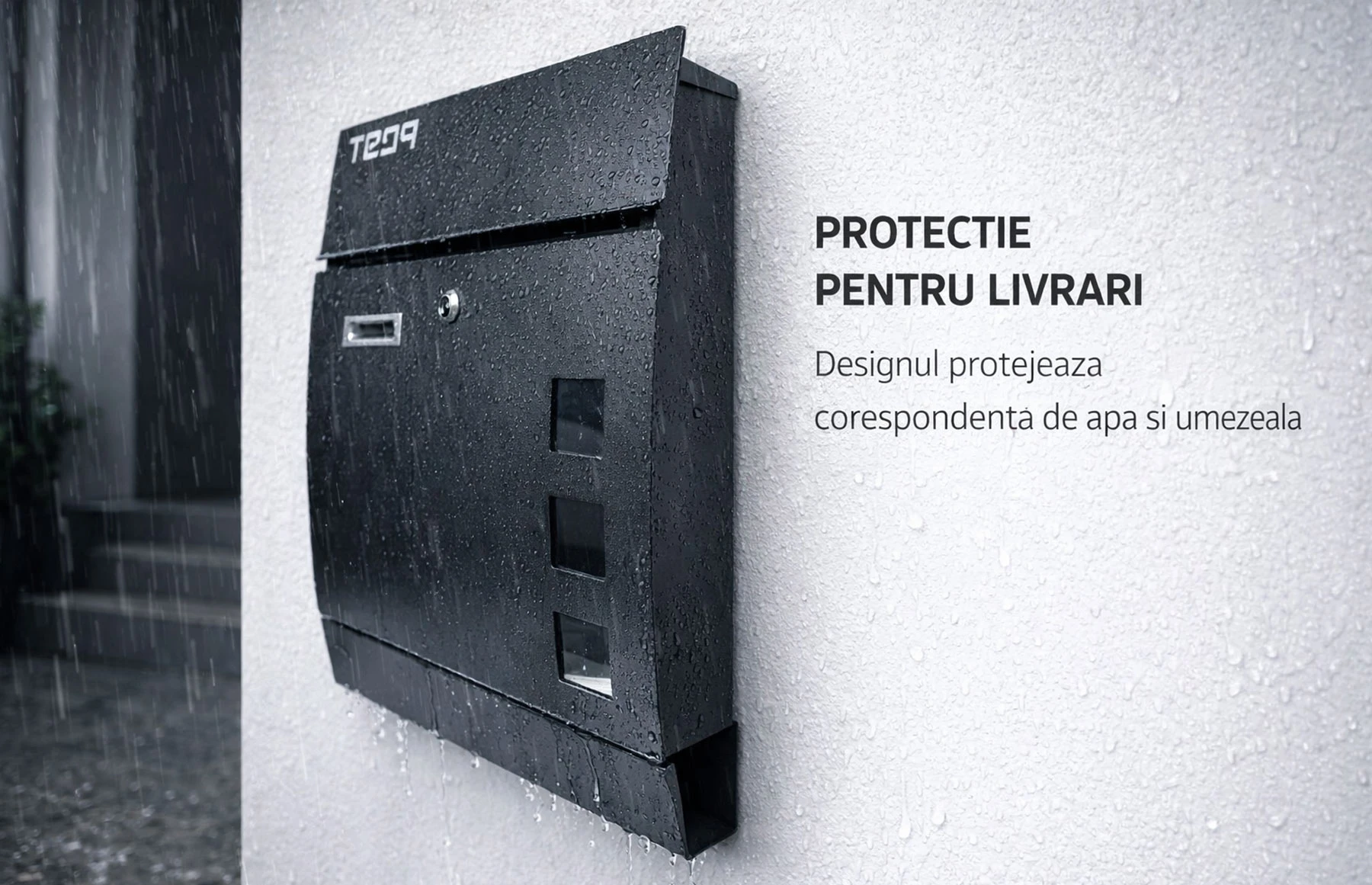 Cutie postala otel zincat, Design Modern, Negru