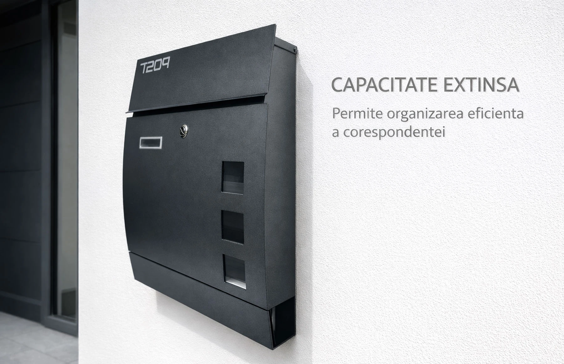 Cutie postala otel zincat, Design Modern, Negru