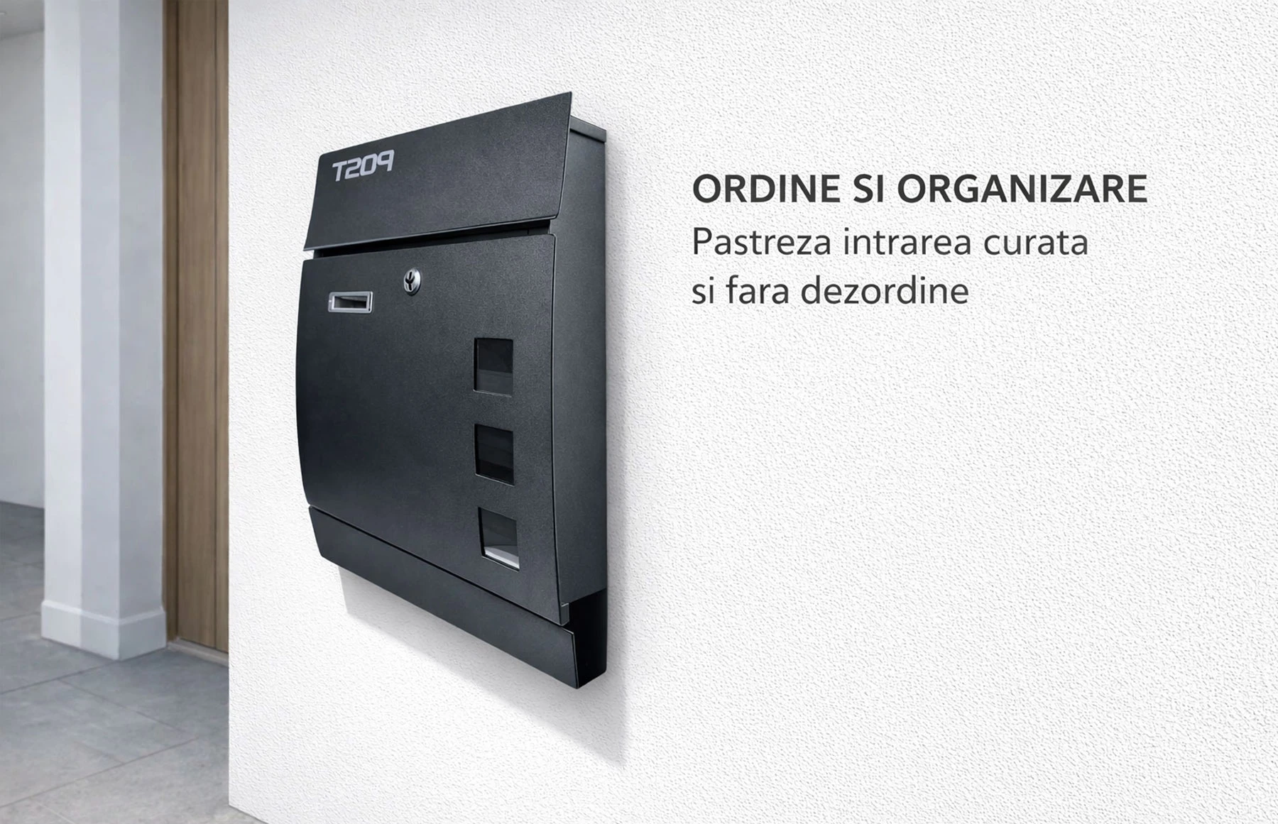 Cutie postala otel zincat, Design Modern, Negru