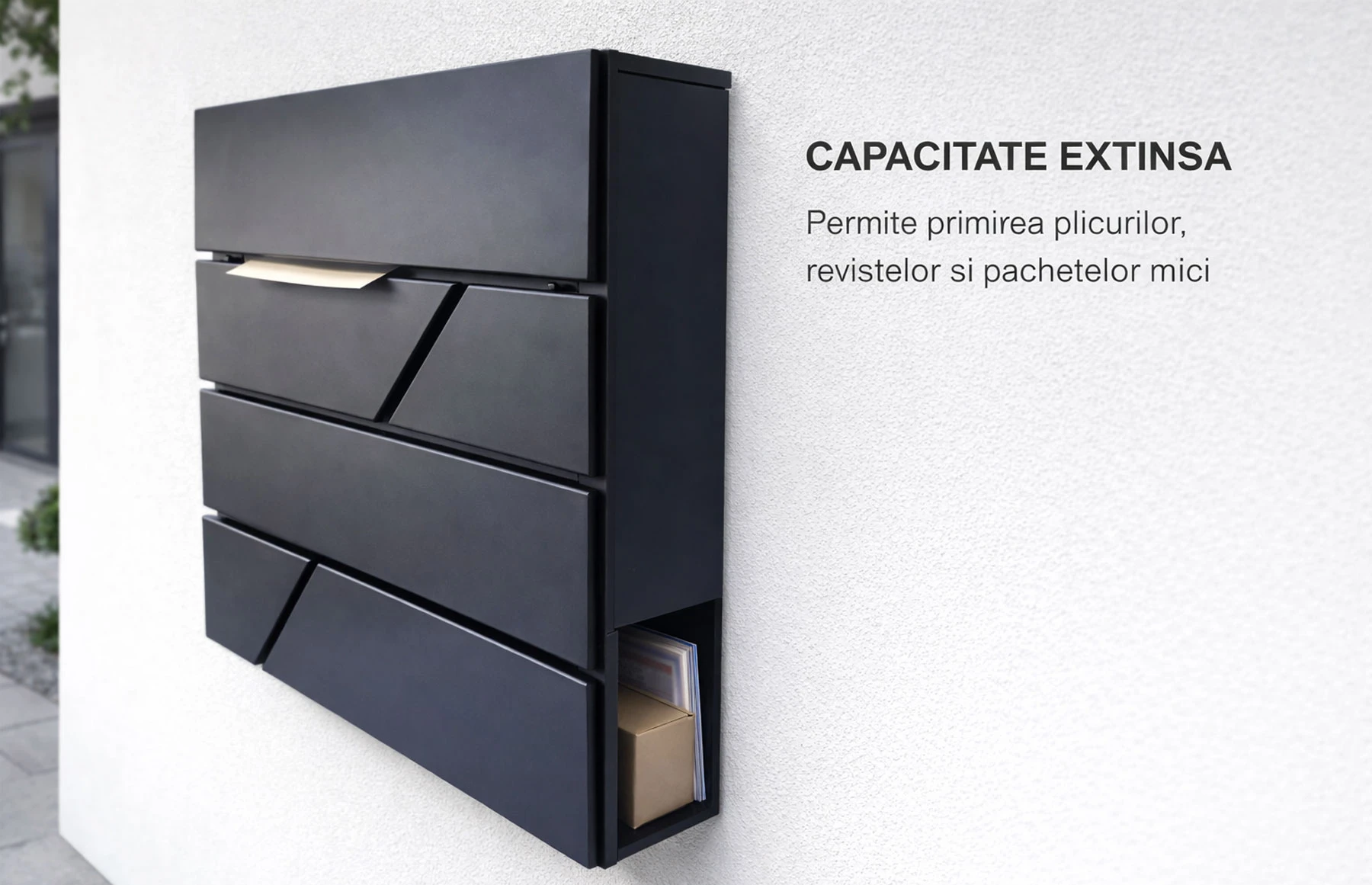 Cutie postala otel zincat, Design Modern, Negru