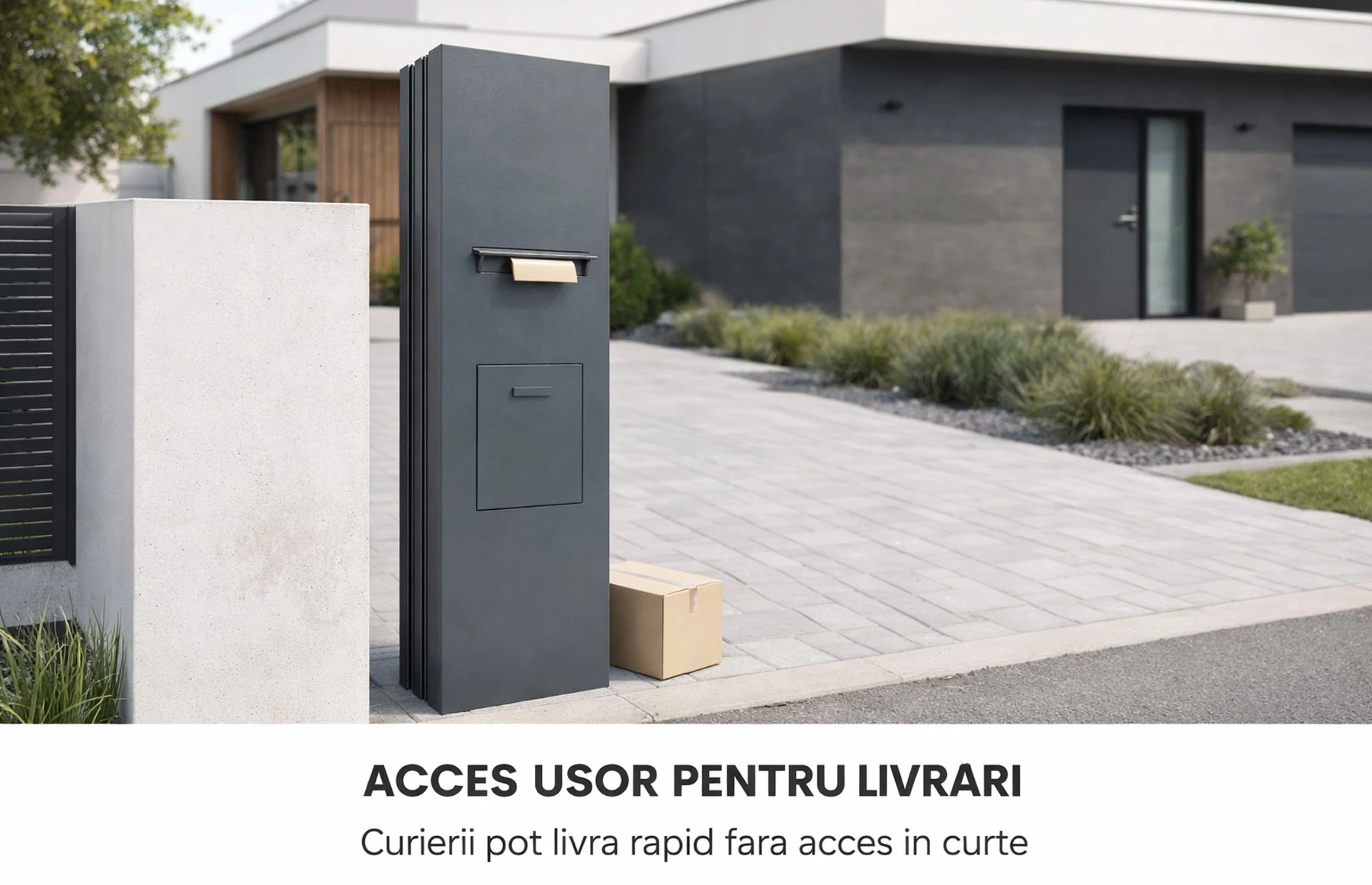 Stalp aluminiu Deluxe, cutie primire colete si primire cutie postala integrata, 600x250mm, 2000mm inaltime