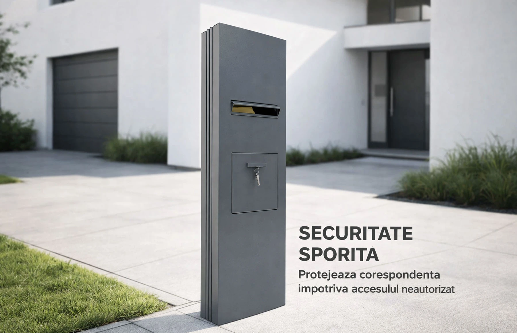 Stalp aluminiu Deluxe, cutie primire colete si primire cutie postala integrata, 600x250mm, 2000mm inaltime