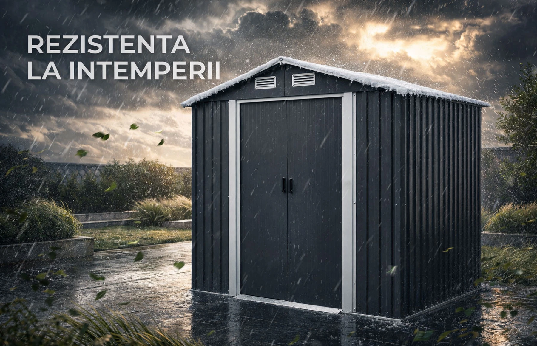 Magazie tip casuta depozitare gradina EasyBox 4m2, casuta depozitare unelte, Basic, Otel zincat