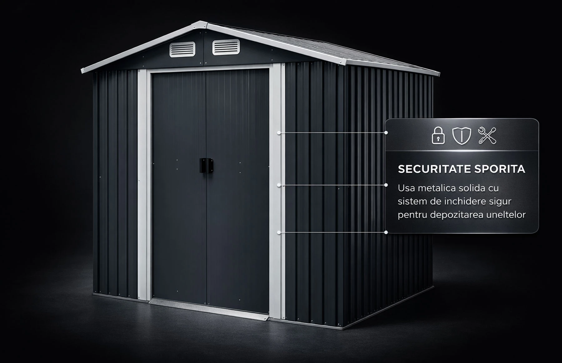 Magazie tip casuta depozitare gradina EasyBox 4m2, casuta depozitare unelte, Basic, Otel zincat