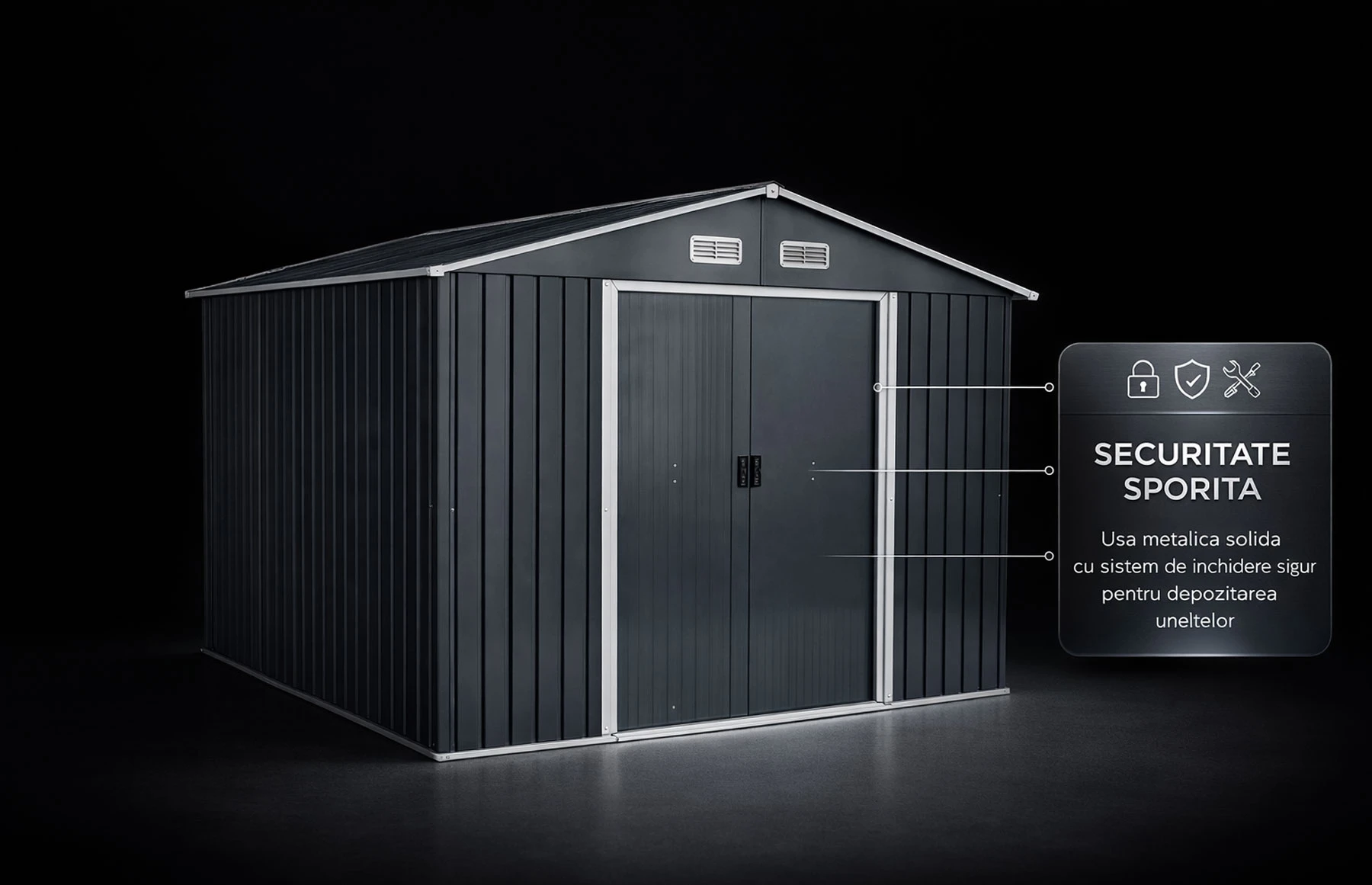 Magazie tip casuta depozitare gradina EasyBox Large 9m2, casuta depozitare unelte, Basic, Otel zincat