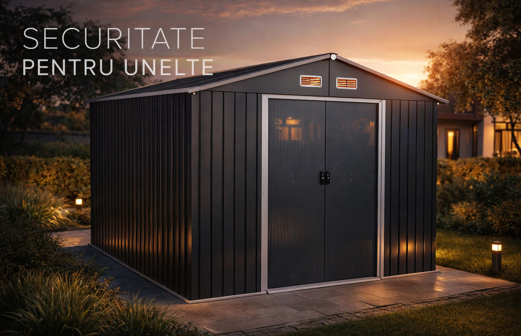 Magazie tip casuta depozitare gradina EasyBox Large 9m2, casuta depozitare unelte, Basic, Otel zincat