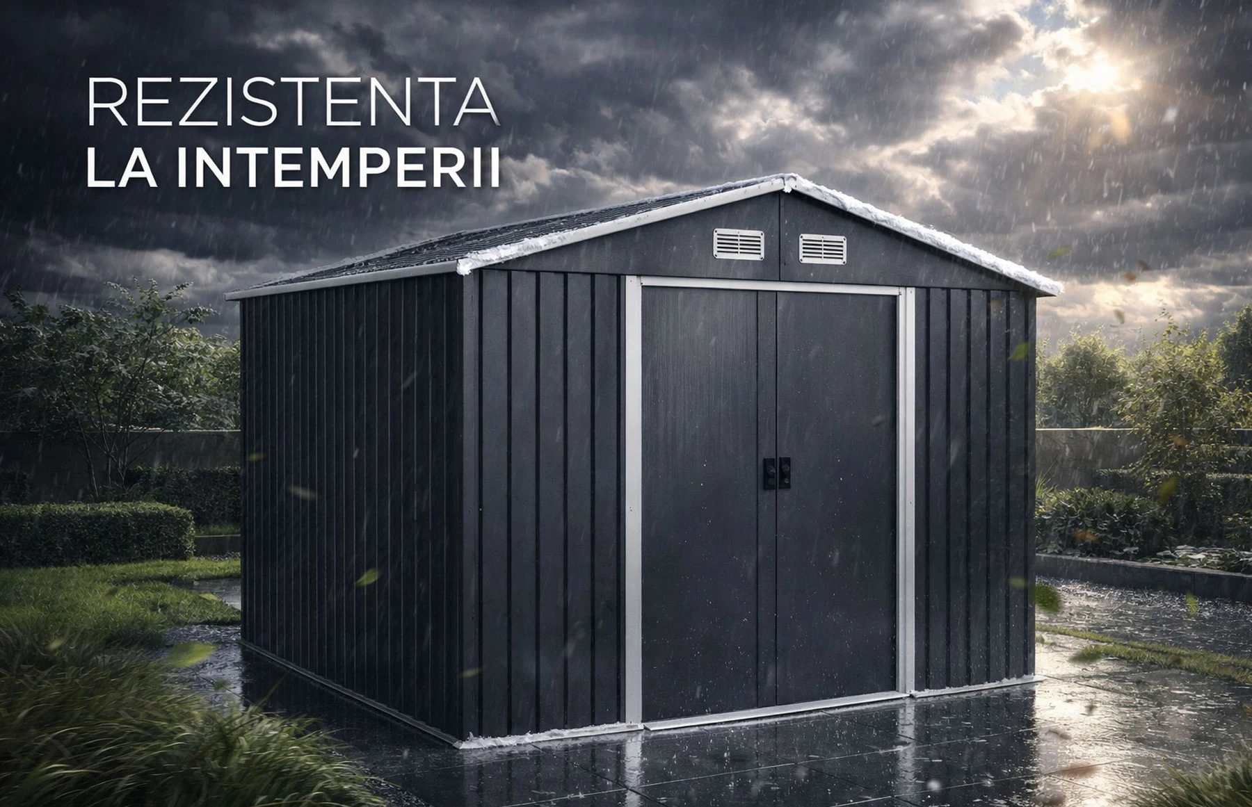 Magazie tip casuta depozitare gradina EasyBox Large 9m2, casuta depozitare unelte, Basic, Otel zincat