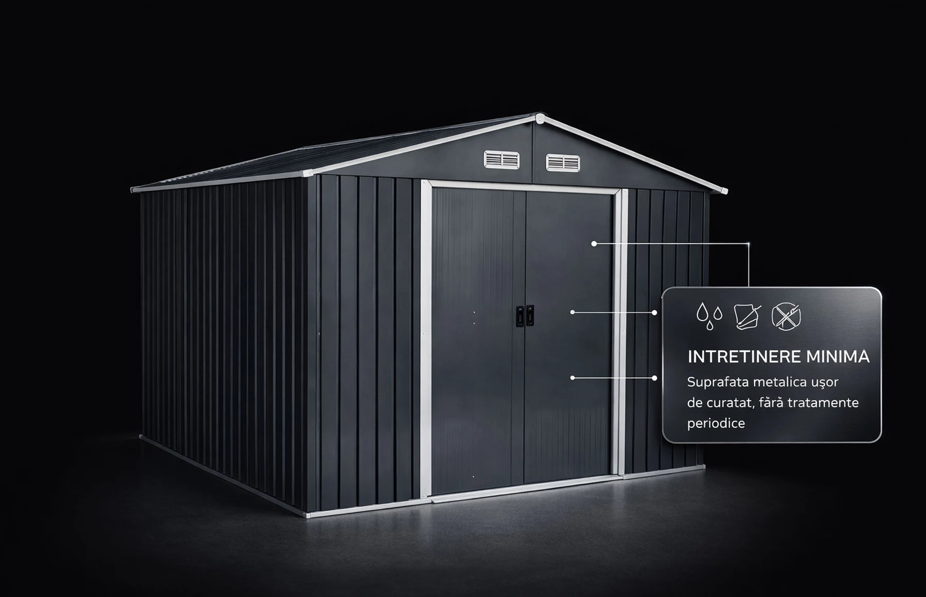 Magazie tip casuta depozitare gradina EasyBox Large 9m2, casuta depozitare unelte, Basic, Otel zincat