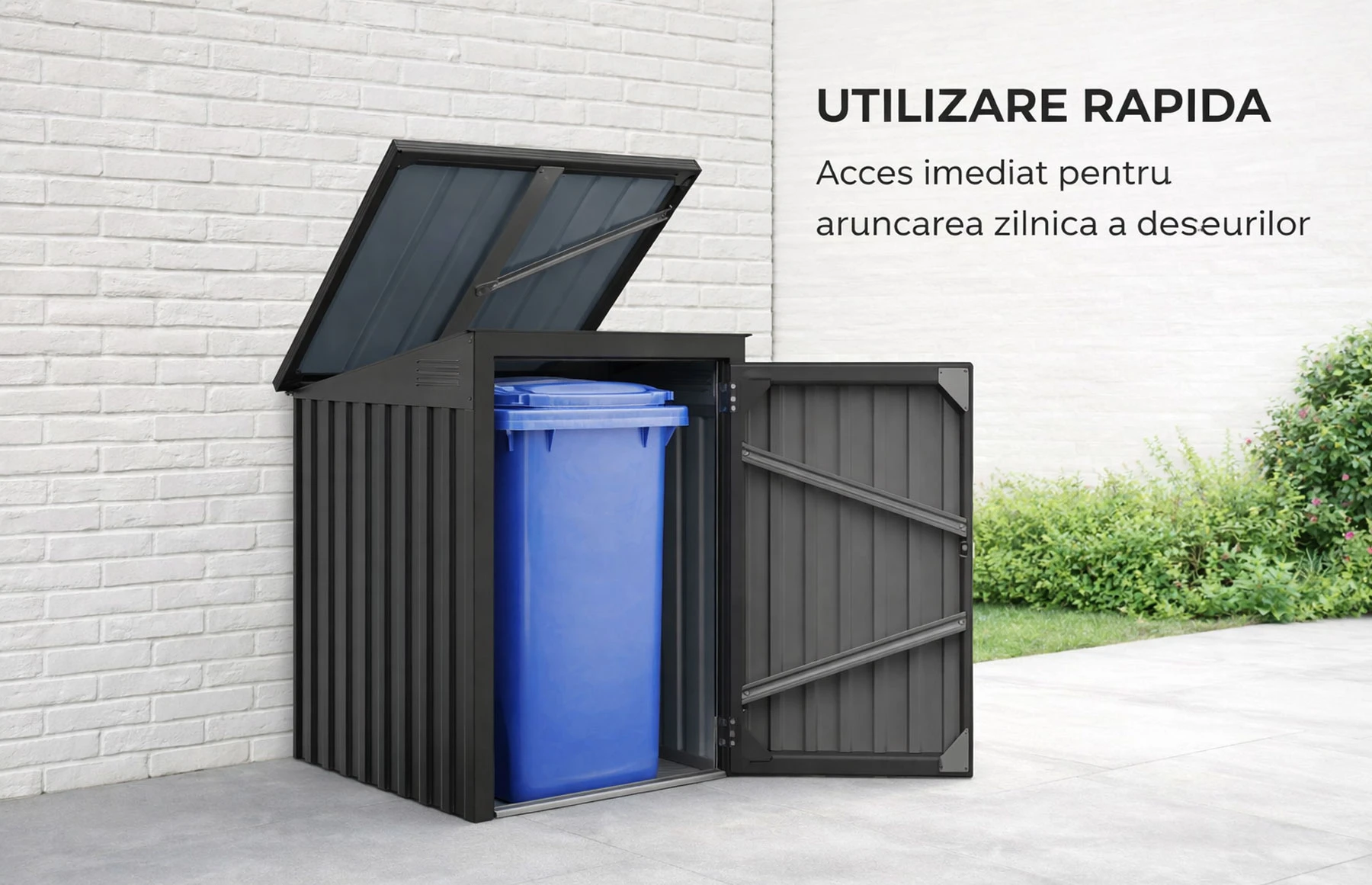 Magazie depozitare tomberoane gunoi Smartbin Single, depozitare pubela gunoi, Basic, Otel zincat