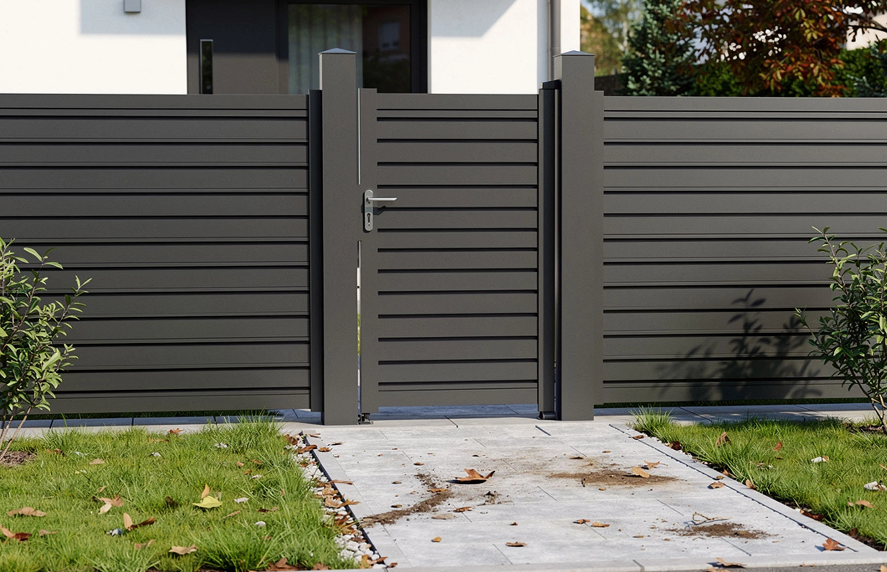 Poarta pietonala metalica din aluminiu 1000x1800mm, prefabricata, gri antracit, model Jaluzea Deluxe