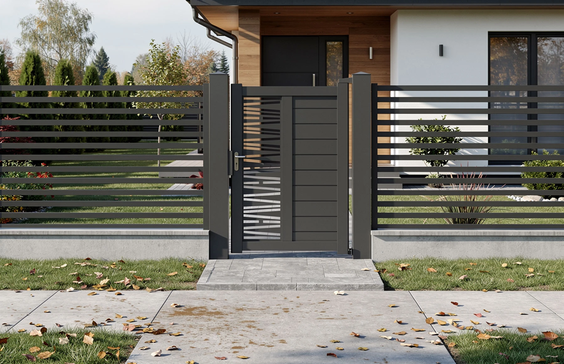 Poarta pietonala metalica din aluminiu 900x1800mm, gri antracit, model  Poseidon