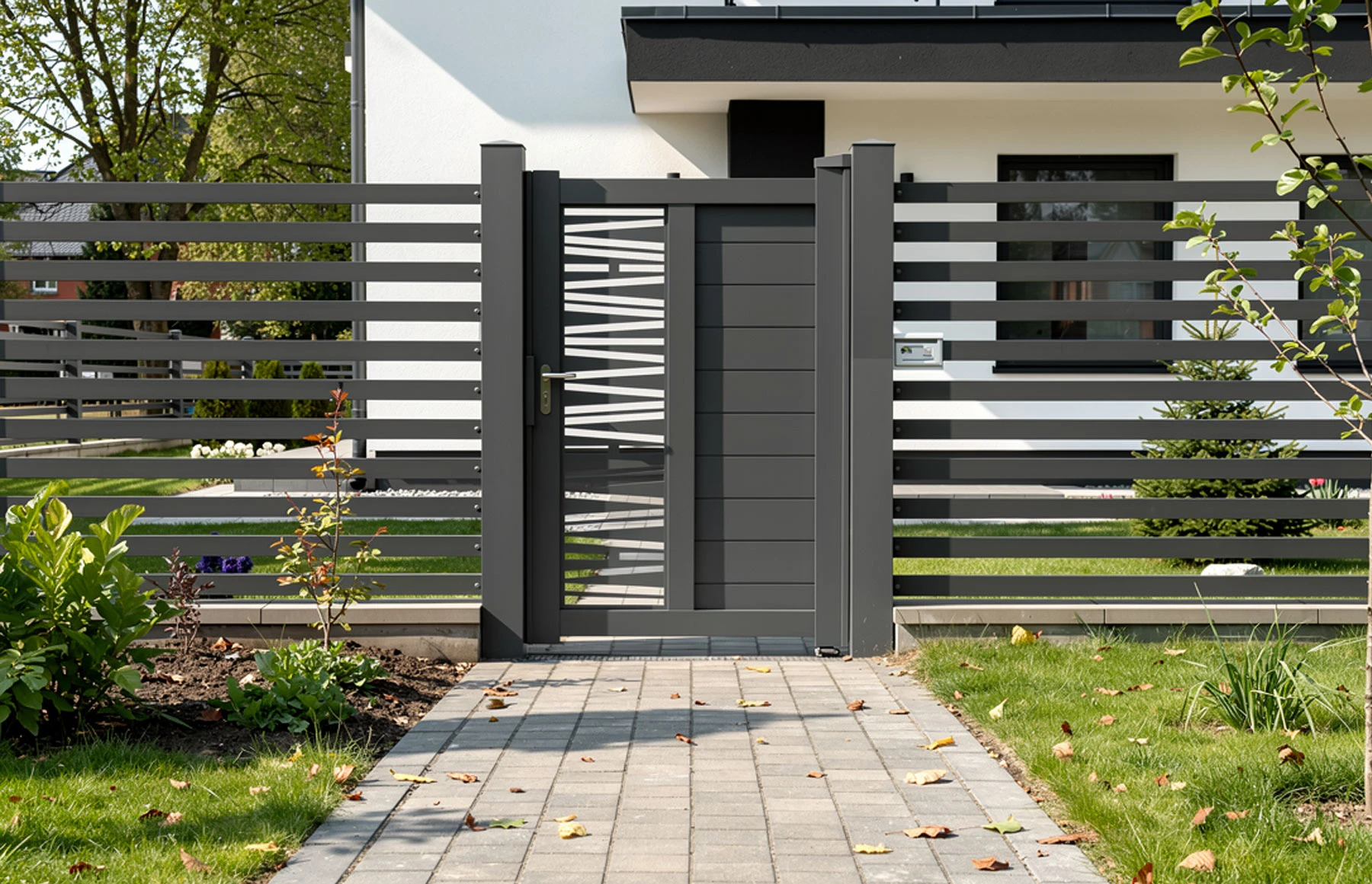 Poarta pietonala metalica din aluminiu 900x1800mm, gri antracit, model  Poseidon