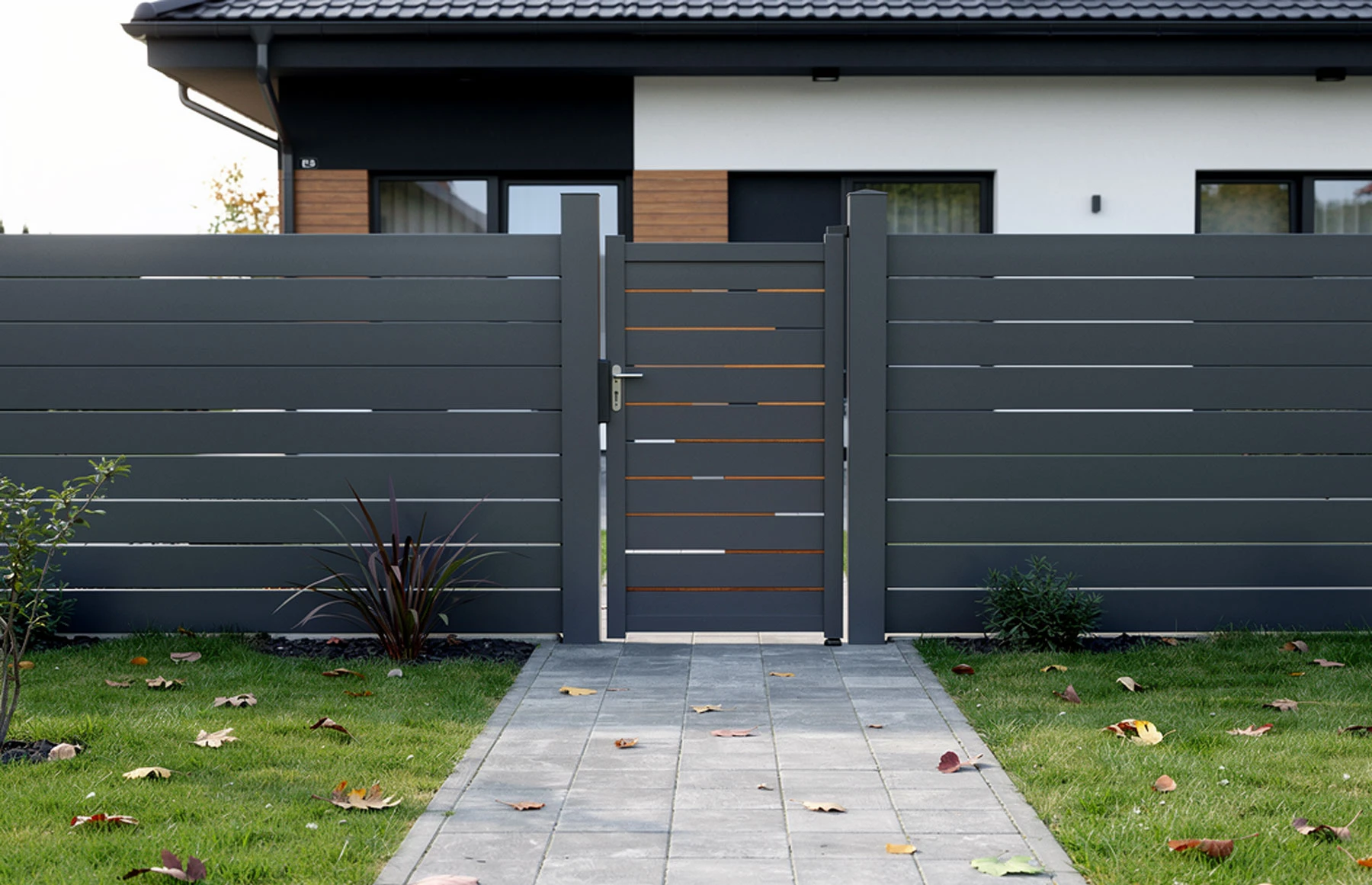 Poarta pietonala aluminiu Ragnar, 1000mm lungime x 2000mm inaltime, insertii tip lemn aluminiu