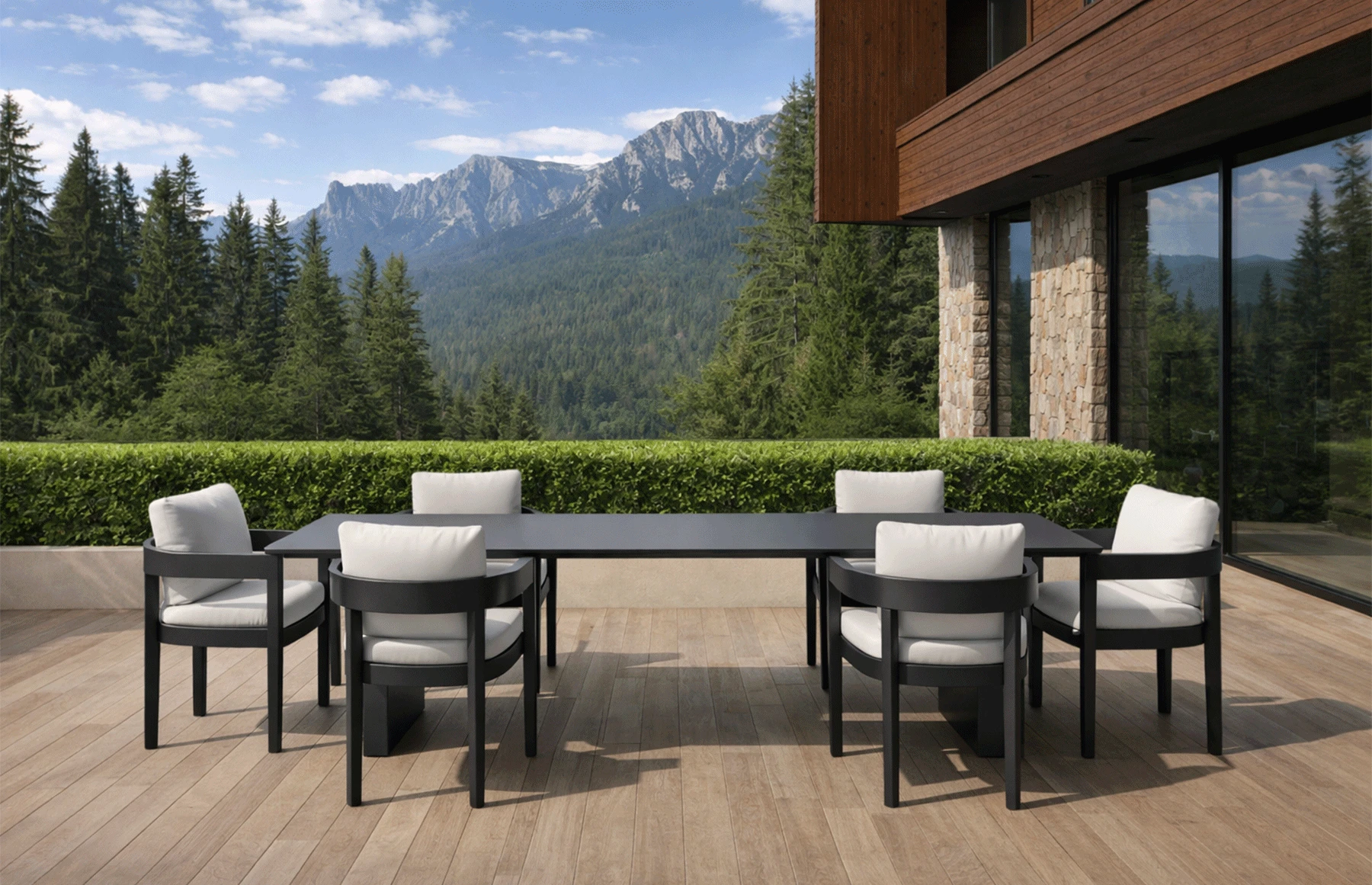 Set masa dining cu 6 scaune premium din aluminiu, pentru terasa/gradina/balcon, model Nisa