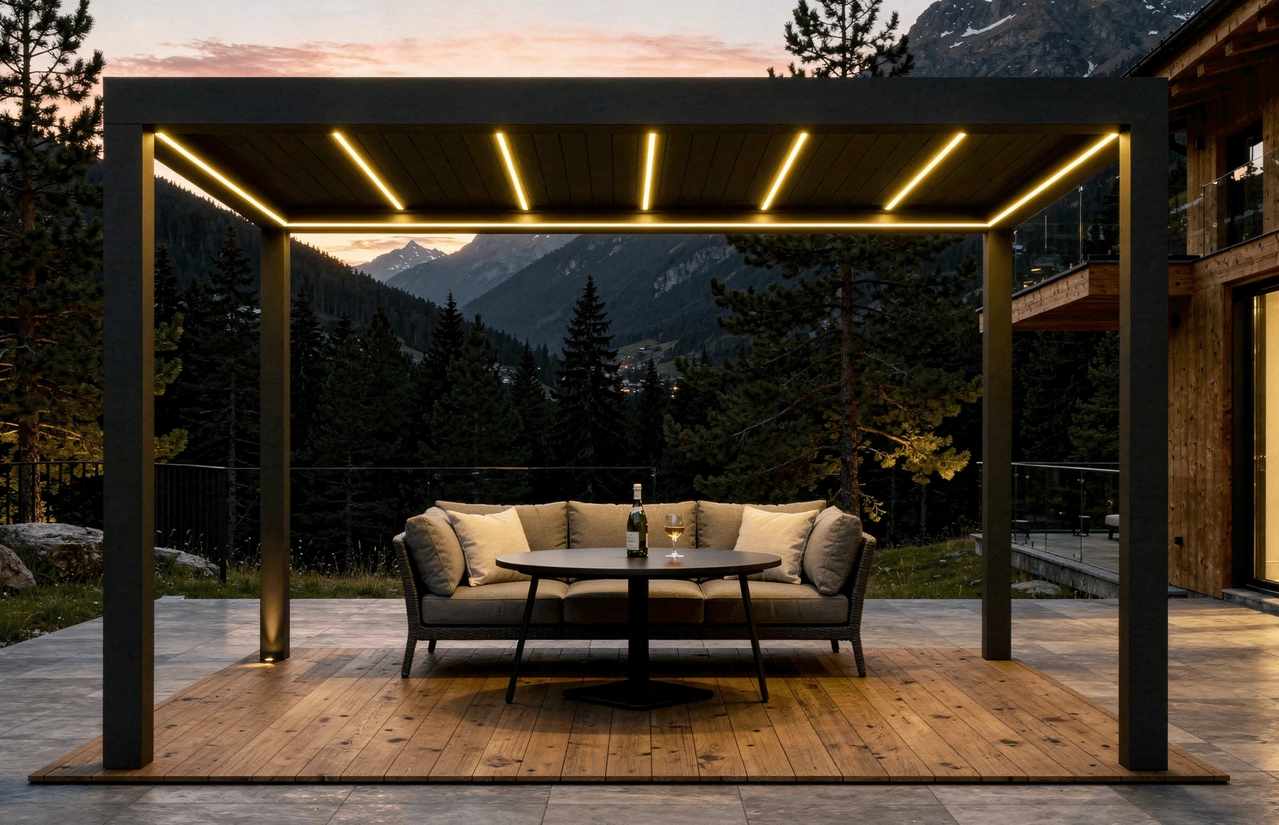 Pergola Bioclimatica Deluxe 2.0, Aluminiu, 4x4m, LED Lumina Calda, Gri Antracit