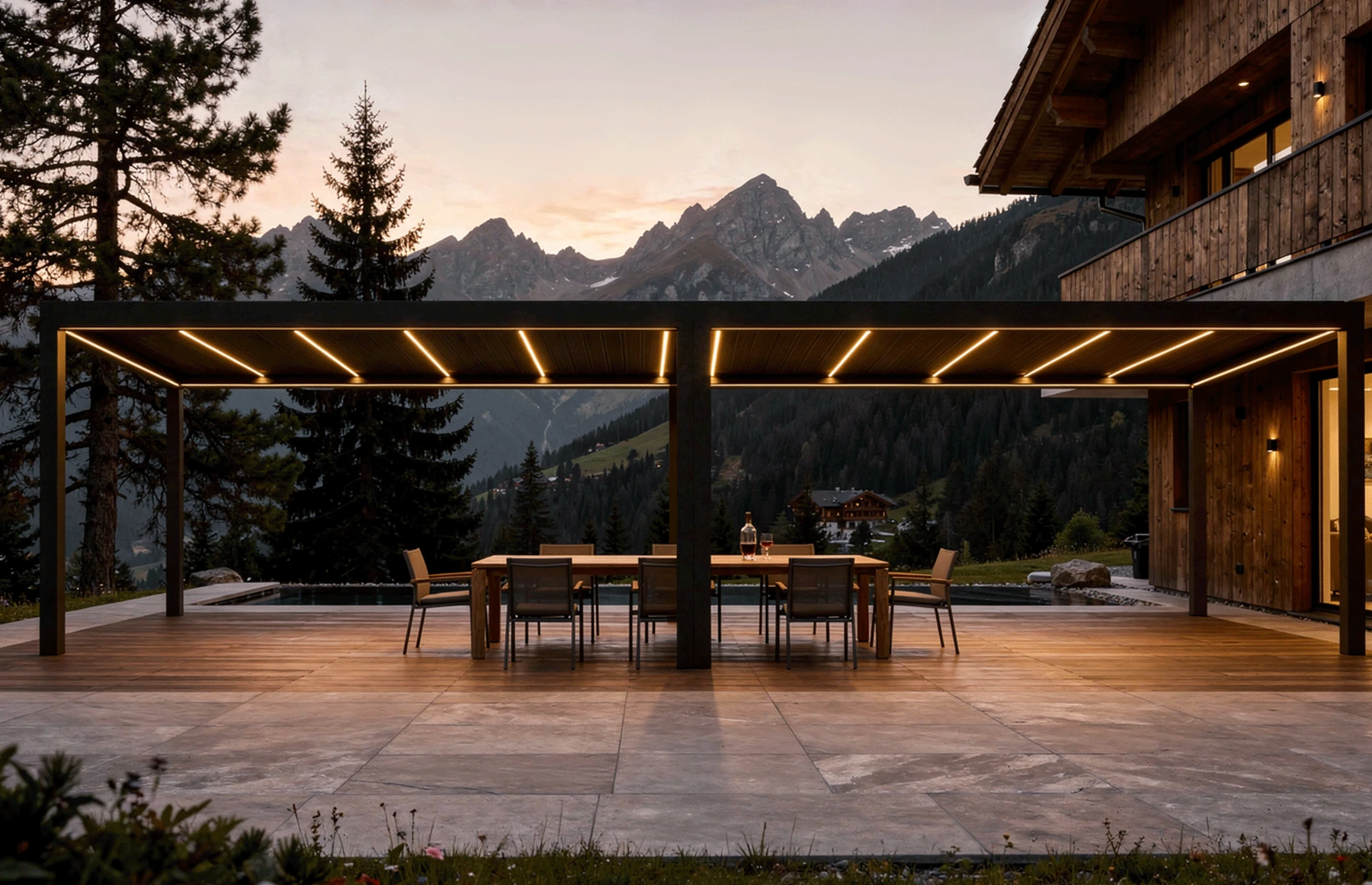 Pergola Bioclimatica Deluxe 2.0, Aluminiu, 4x8m, LED Lumina Calda, Gri Antracit