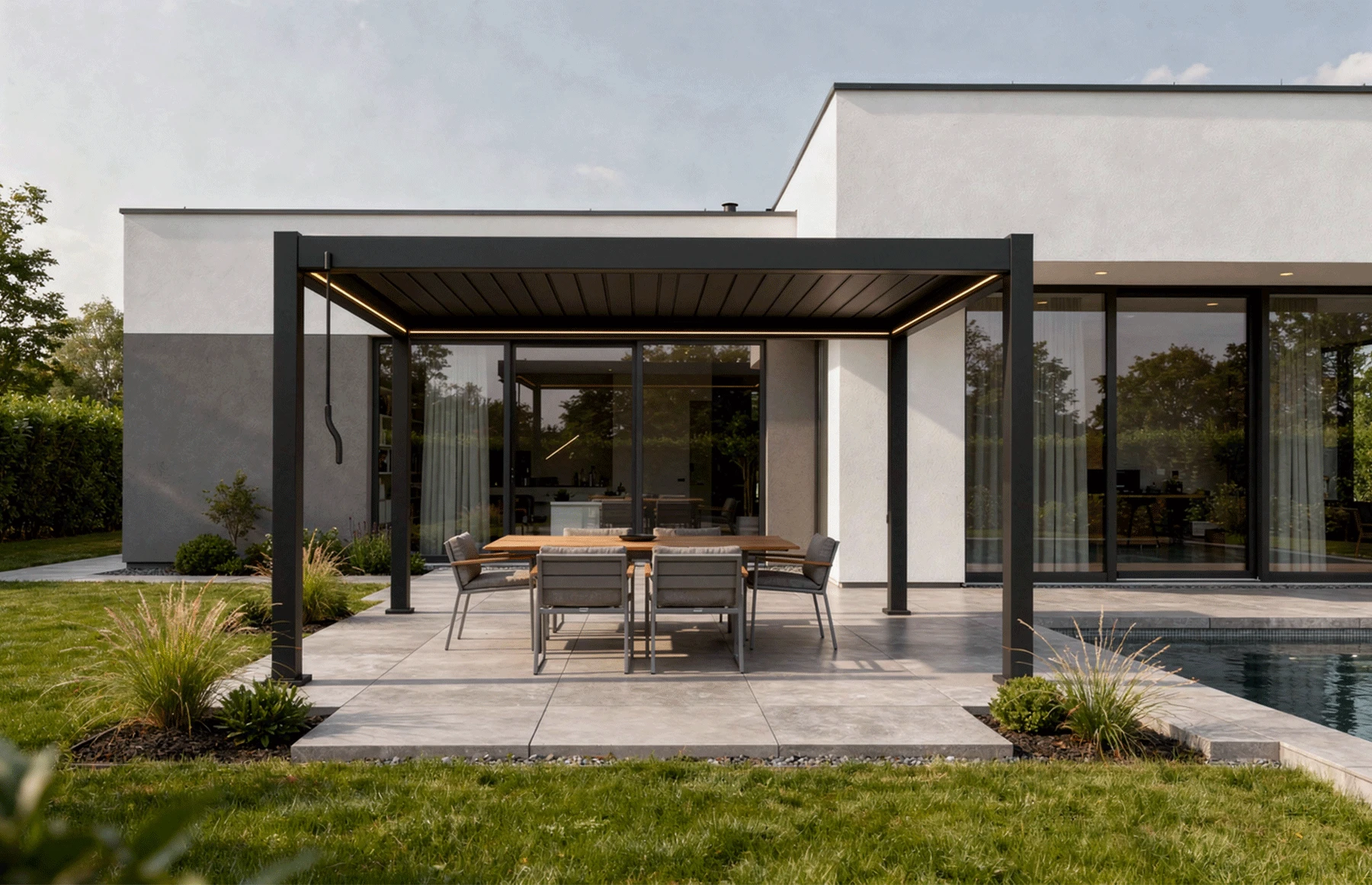 Pergola Bioclimatica X 2.0, Aluminiu, 3x3m, LED Lumina Calda, Gri Antracit