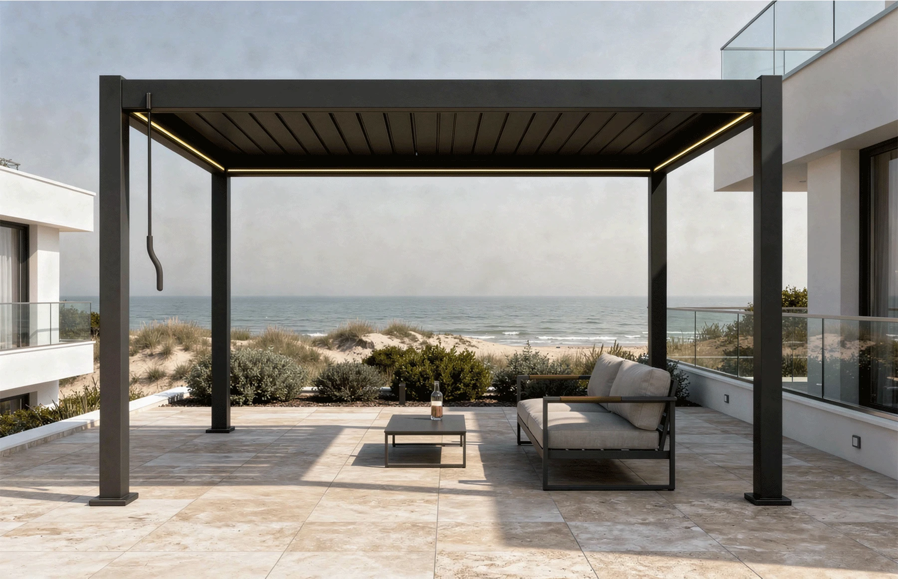 Pergola Bioclimatica X 2.0, Aluminiu, 3x3m, LED Lumina Calda, Gri Antracit