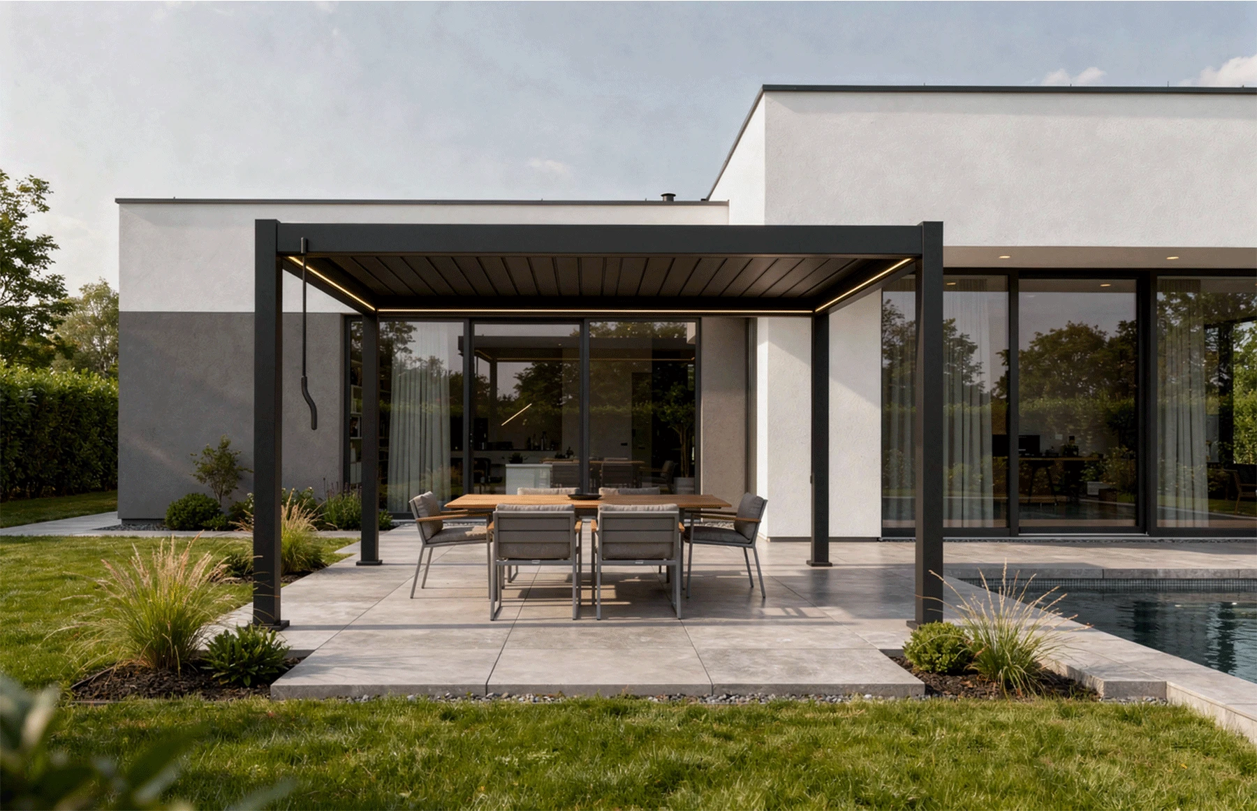 Pergola Bioclimatica X 2.0, Aluminiu, 3x4m, LED Lumina Calda, Maro