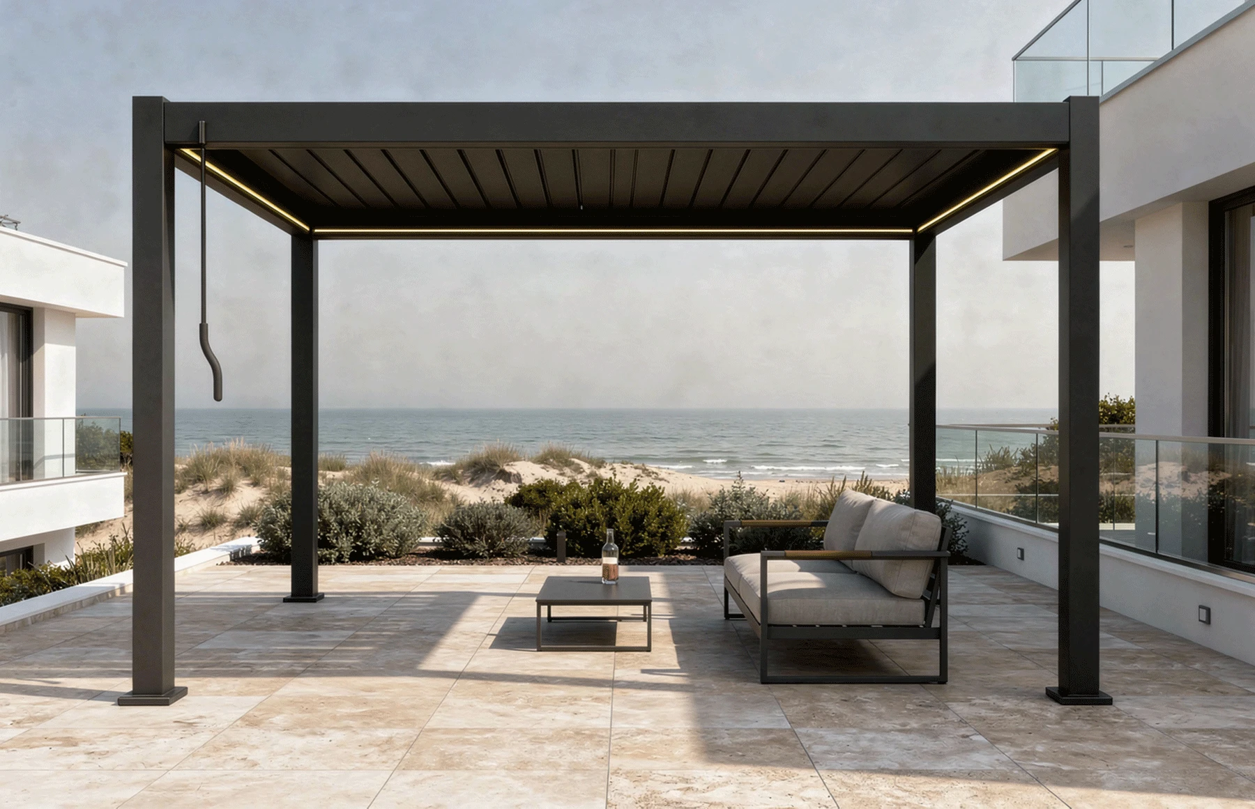 Pergola Bioclimatica X 2.0, Aluminiu, 3x4m, LED Lumina Calda, Maro