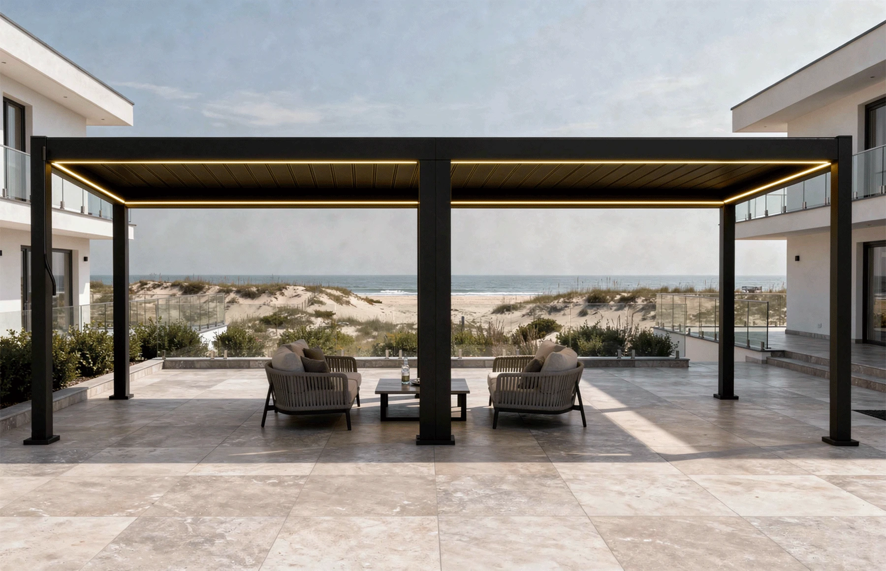 Pergola Bioclimatica X 2.0, Aluminiu, 3x8m, LED Lumina Calda, Gri Antracit