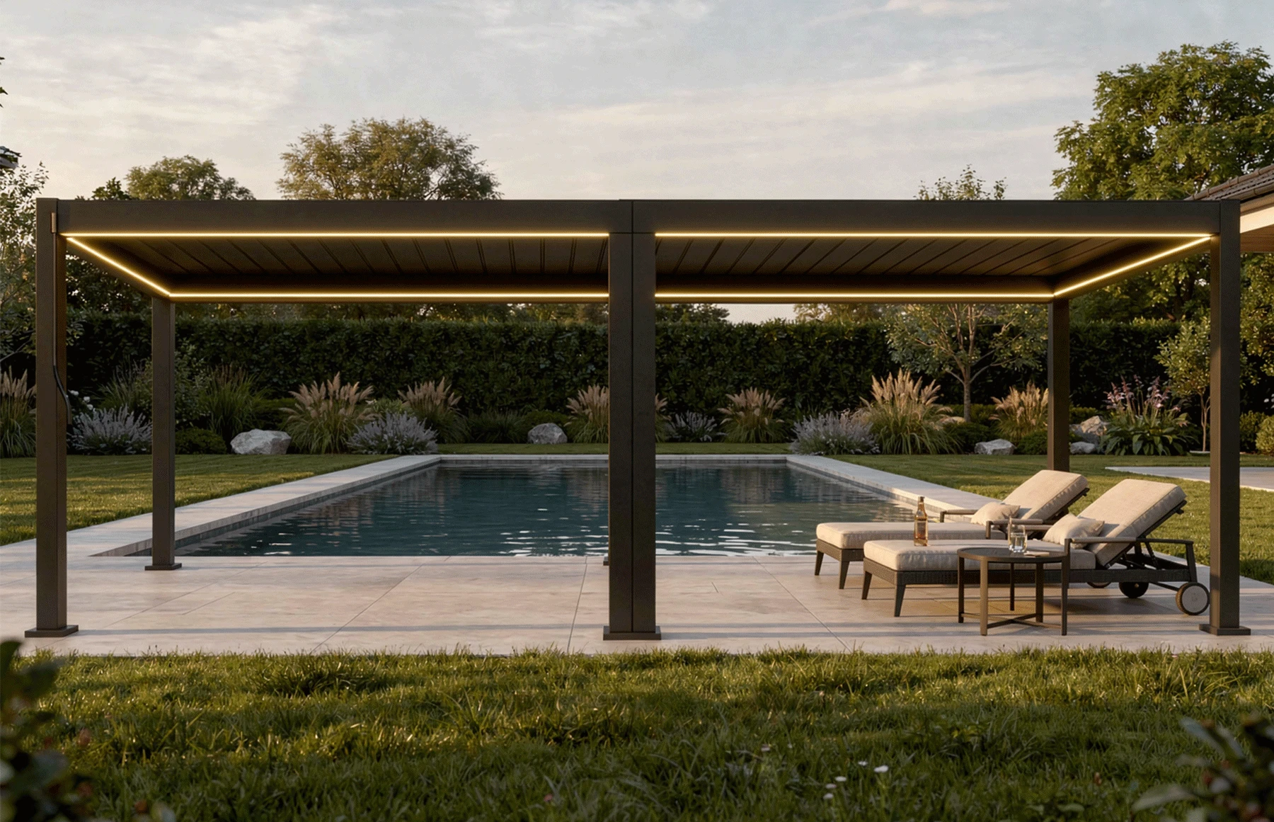 Pergola Bioclimatica X 2.0, Aluminiu, 3x8m, LED Lumina Calda, Gri Antracit