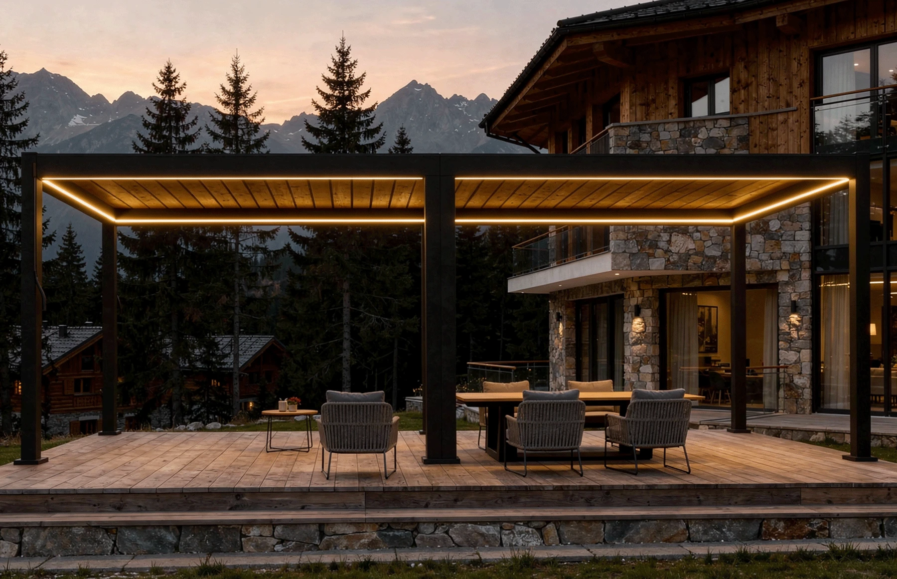 Pergola Bioclimatica X 2.0, Aluminiu, 3x8m, LED Lumina Calda, Gri Antracit