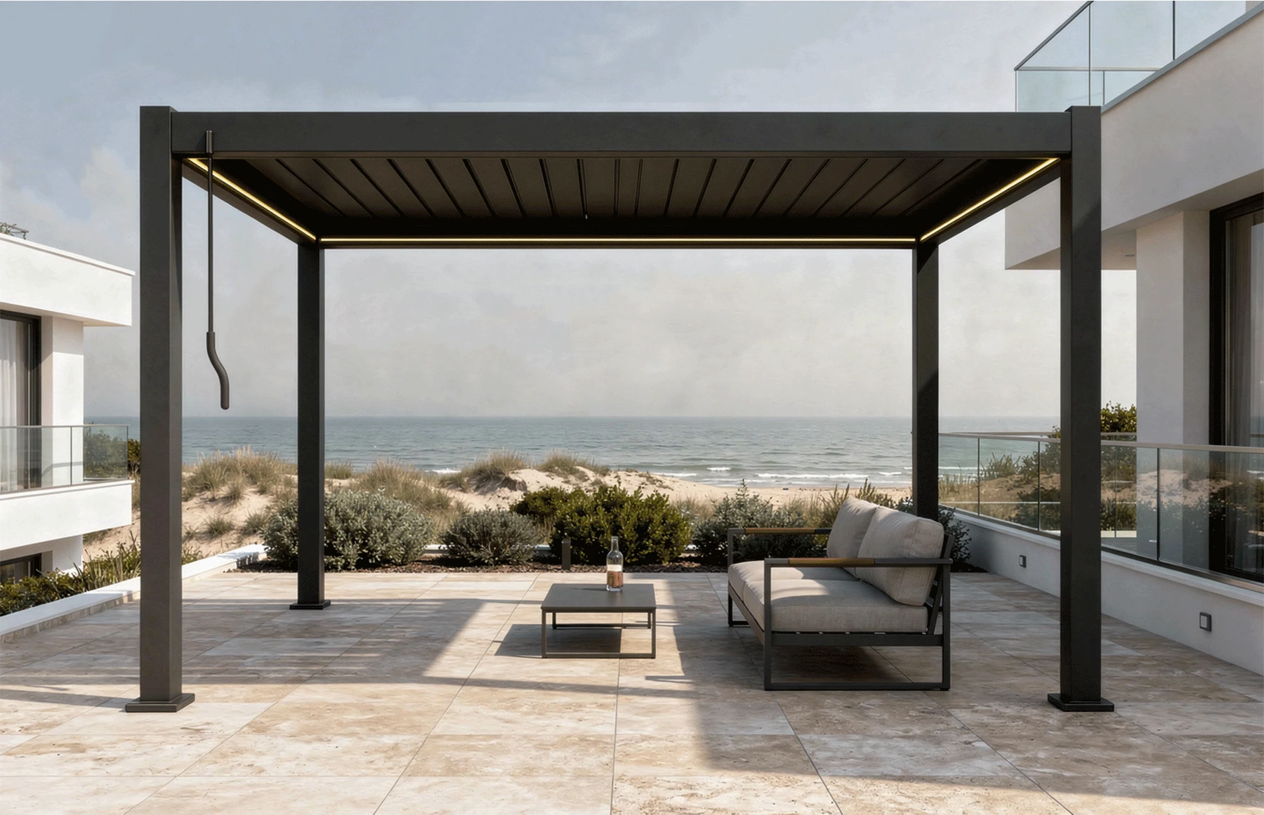 Pergola Bioclimatica X 2.0, Aluminiu, 4x4m, LED Lumina Calda, Maro